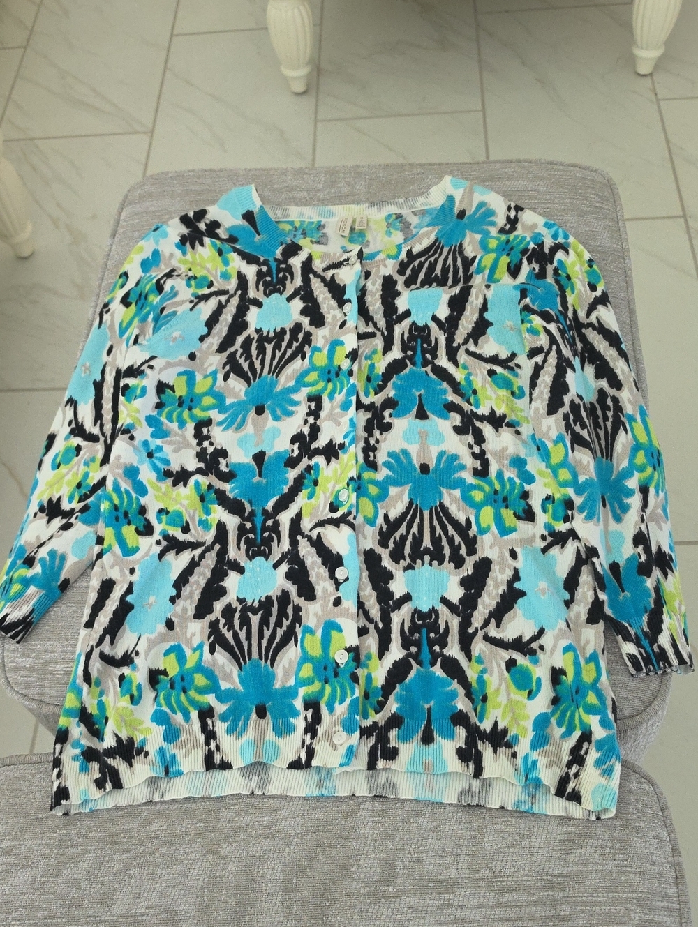 Madison Floral Button-Front Women's Turquoise, Black, White Cardigan